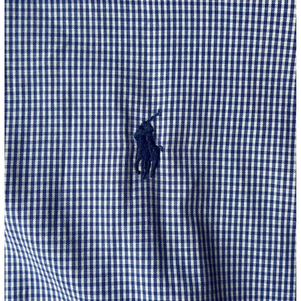 Polo Ralph Lauren Andrew Shirt Mens 17 34/35 Blue Gingham Cotton Button Down
